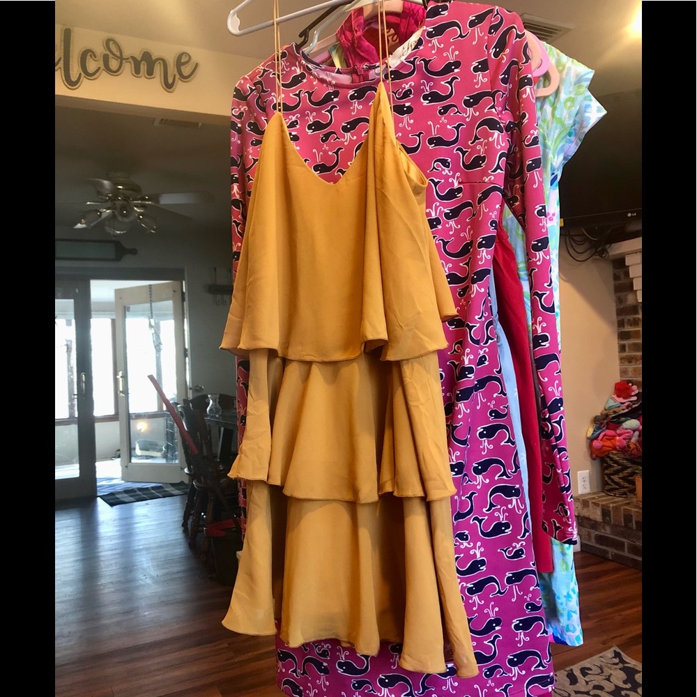 Gorgeous mumu mustard tiered dress